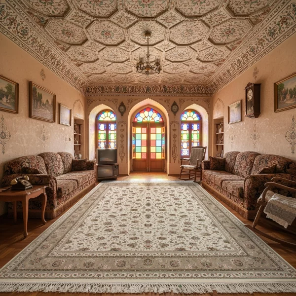  فرش ماشینی 1500 شانه تراکم 4500 برجسته طرح سیران کرم