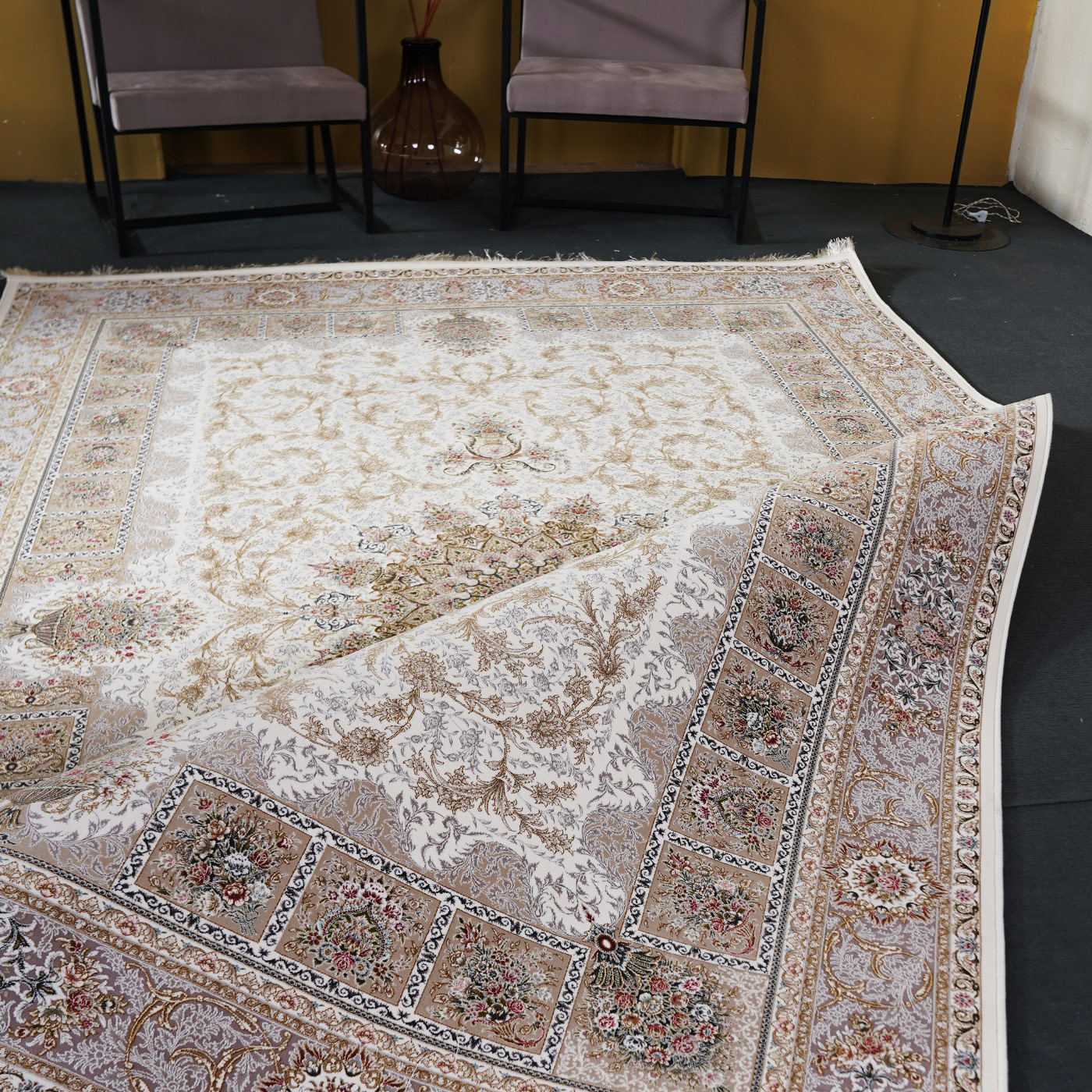 فرش ماشینی 1500 شانه تراکم 4500 برجسته طرح سیران یاسی