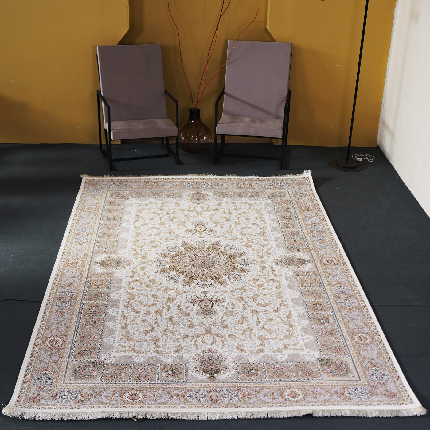 فرش ماشینی 1500 شانه تراکم 4500 برجسته طرح سیران یاسی