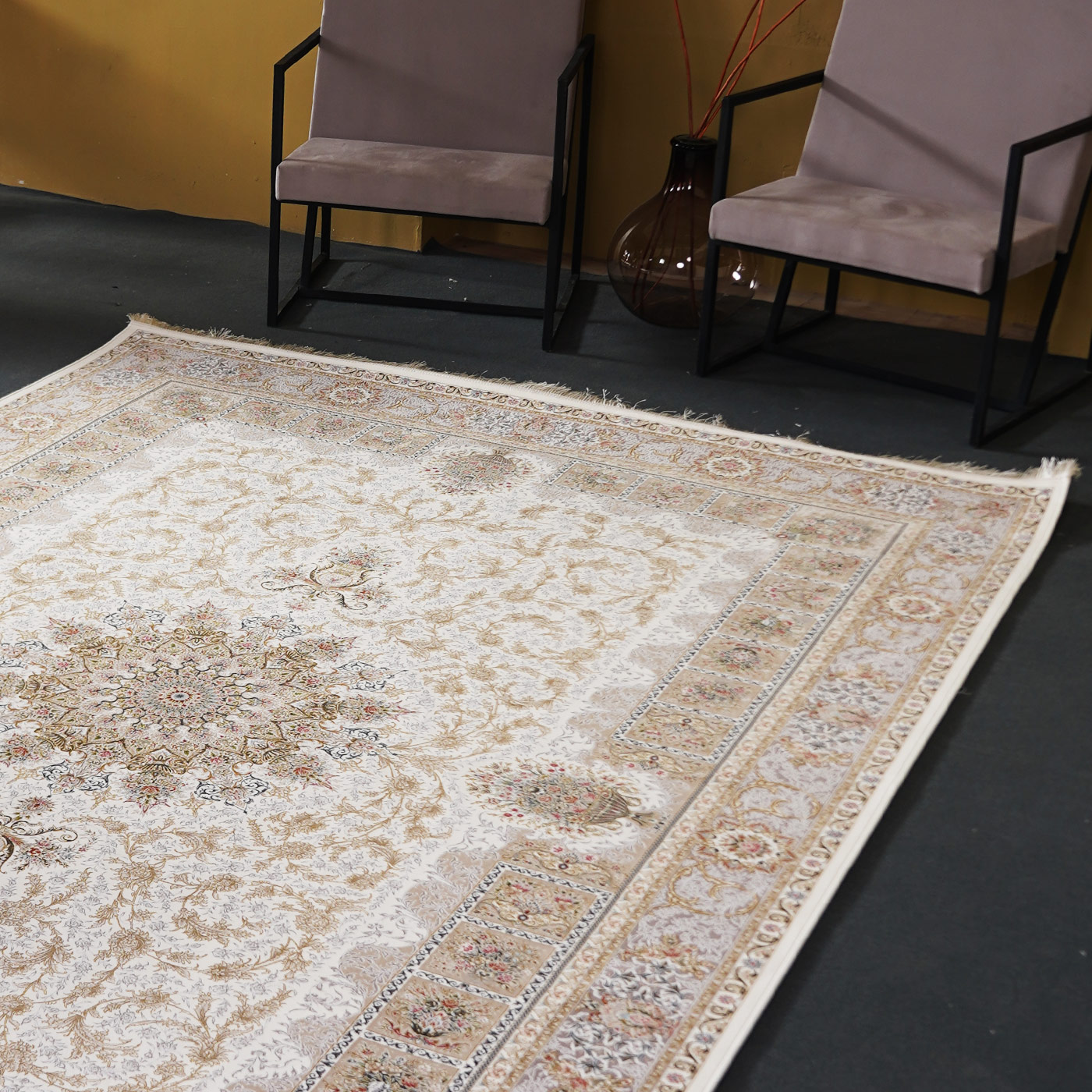 فرش ماشینی 1500 شانه تراکم 4500 برجسته طرح سیران یاسی