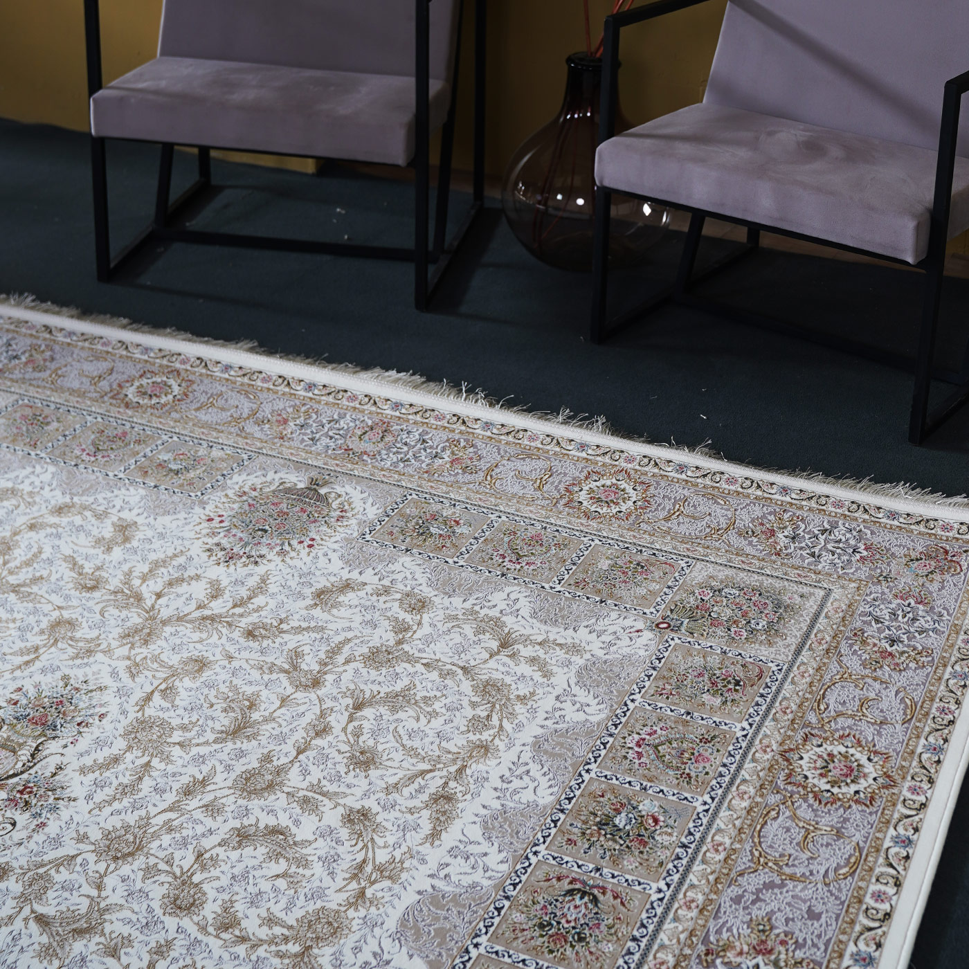 فرش ماشینی 1500 شانه تراکم 4500 برجسته طرح سیران یاسی