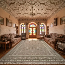 فرش ماشینی 1500 شانه تراکم 4500 برجسته طرح سیران یاسی - بازارفرش - فرش 1500 شانه