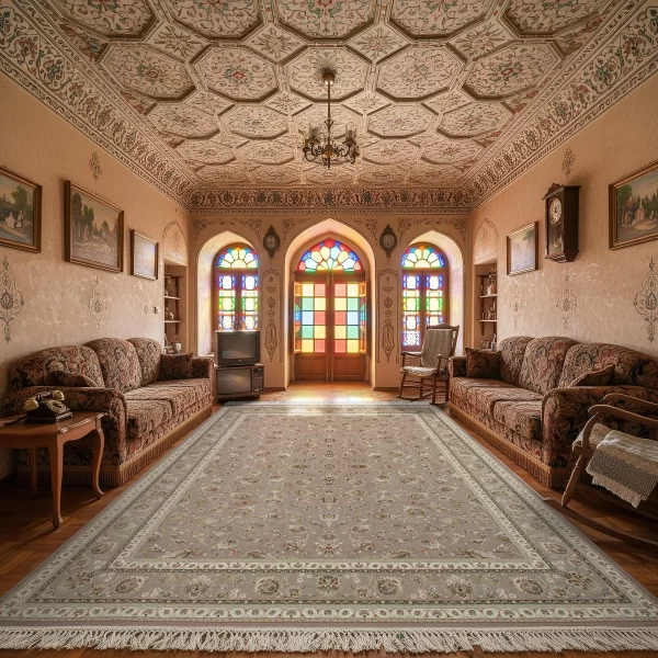 فرش ماشینی 1500 شانه تراکم 4500 برجسته طرح سیران یاسی