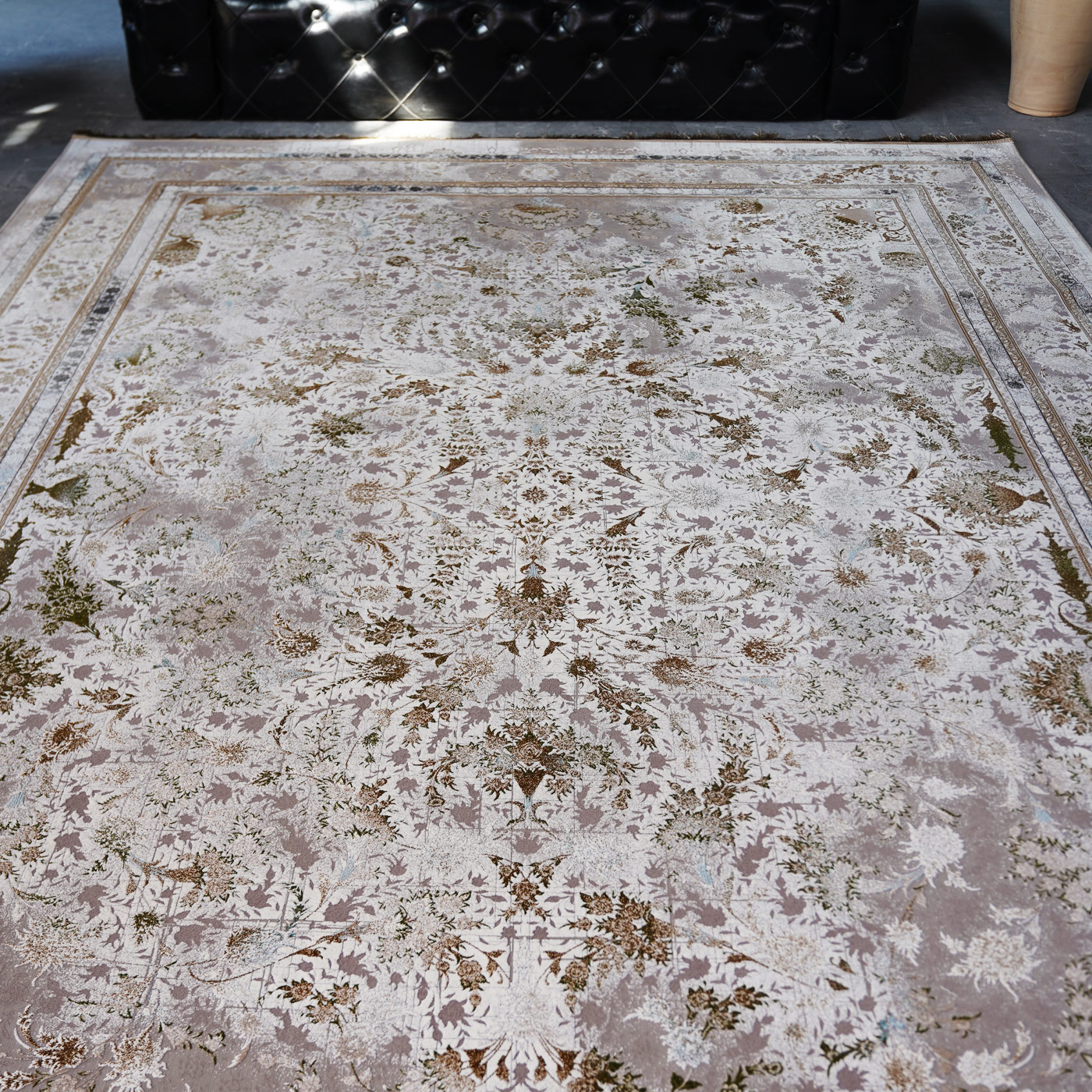 فرش ماشینی 1500 شانه تراکم 4500 برجسته طرح سولان کرم