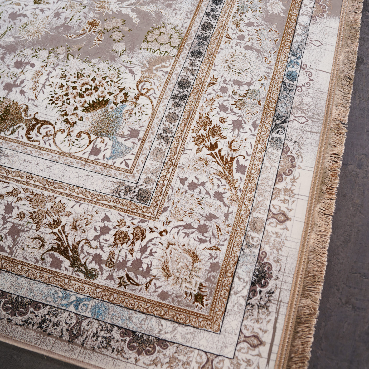 فرش ماشینی 1500 شانه تراکم 4500 برجسته طرح سولان کرم