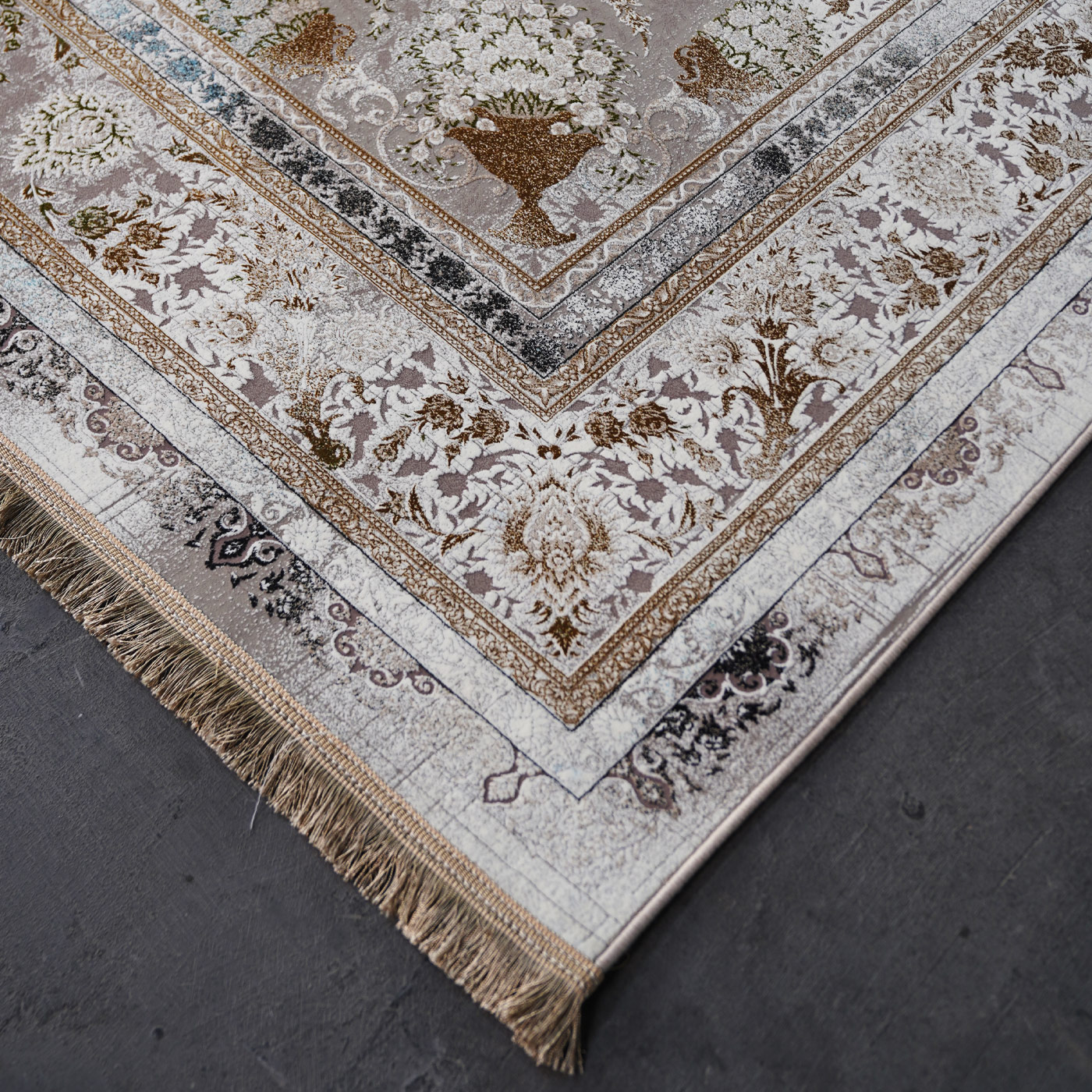 فرش ماشینی 1500 شانه تراکم 4500 برجسته طرح سولان کرم