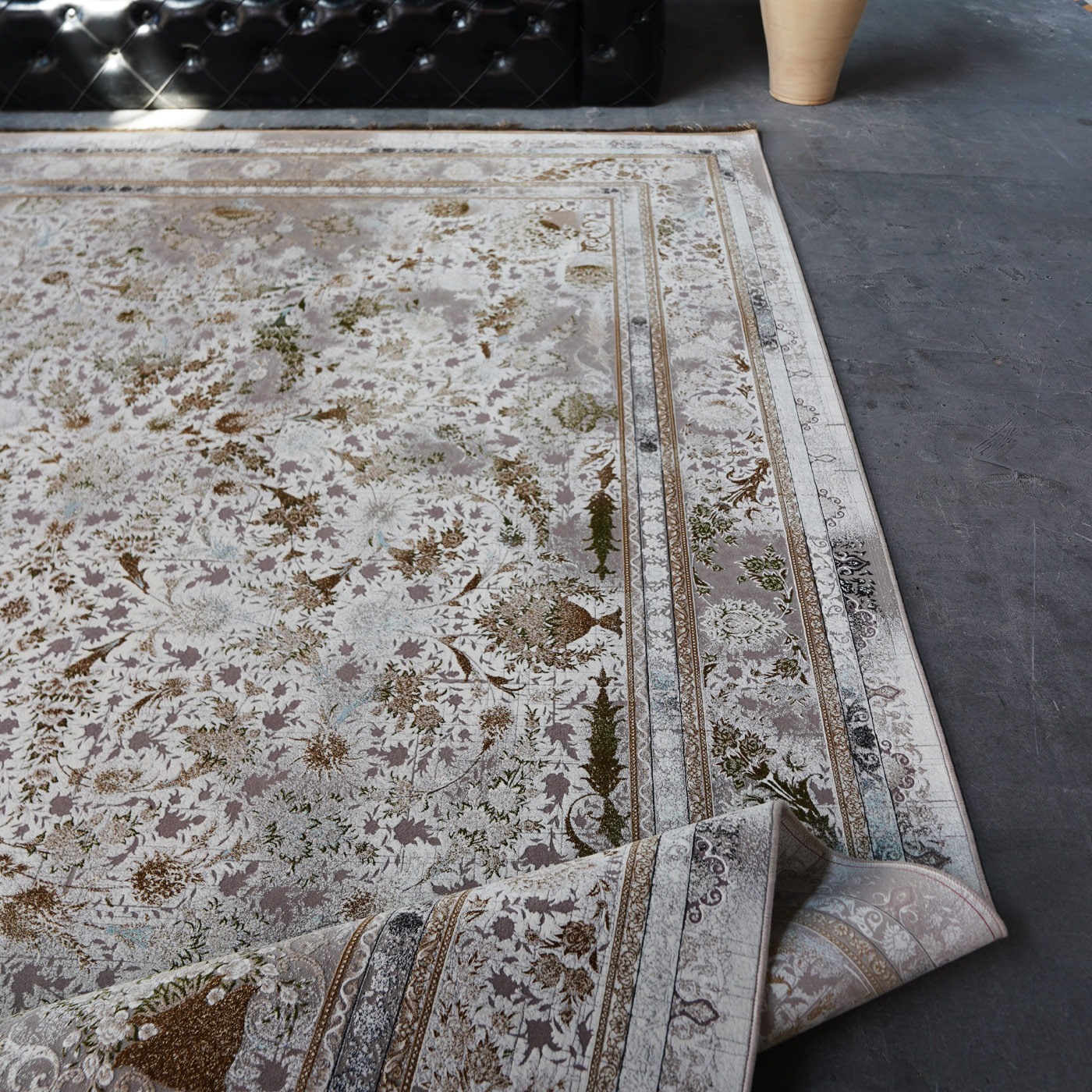 فرش ماشینی 1500 شانه تراکم 4500 برجسته طرح سولان کرم