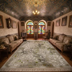 فرش ماشینی 1500 شانه تراکم 4500 برجسته طرح سولان یاسی - بازارفرش - فرش 1500 شانه