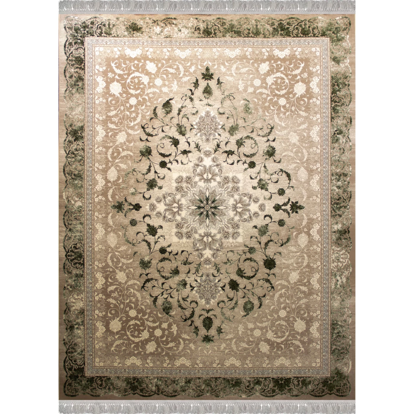 فرش ماشینی ۷۰۰ شانه تراکم ۲۵۵۰ طرح ۱۱۰۹ سبز ترمه‌ ای