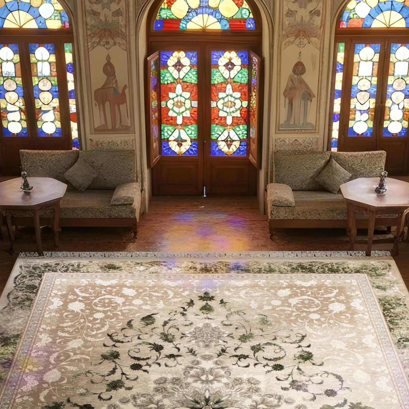 فرش ماشینی ۷۰۰ شانه تراکم ۲۵۵۰ طرح ۱۱۰۹ سبز ترمه‌ ای