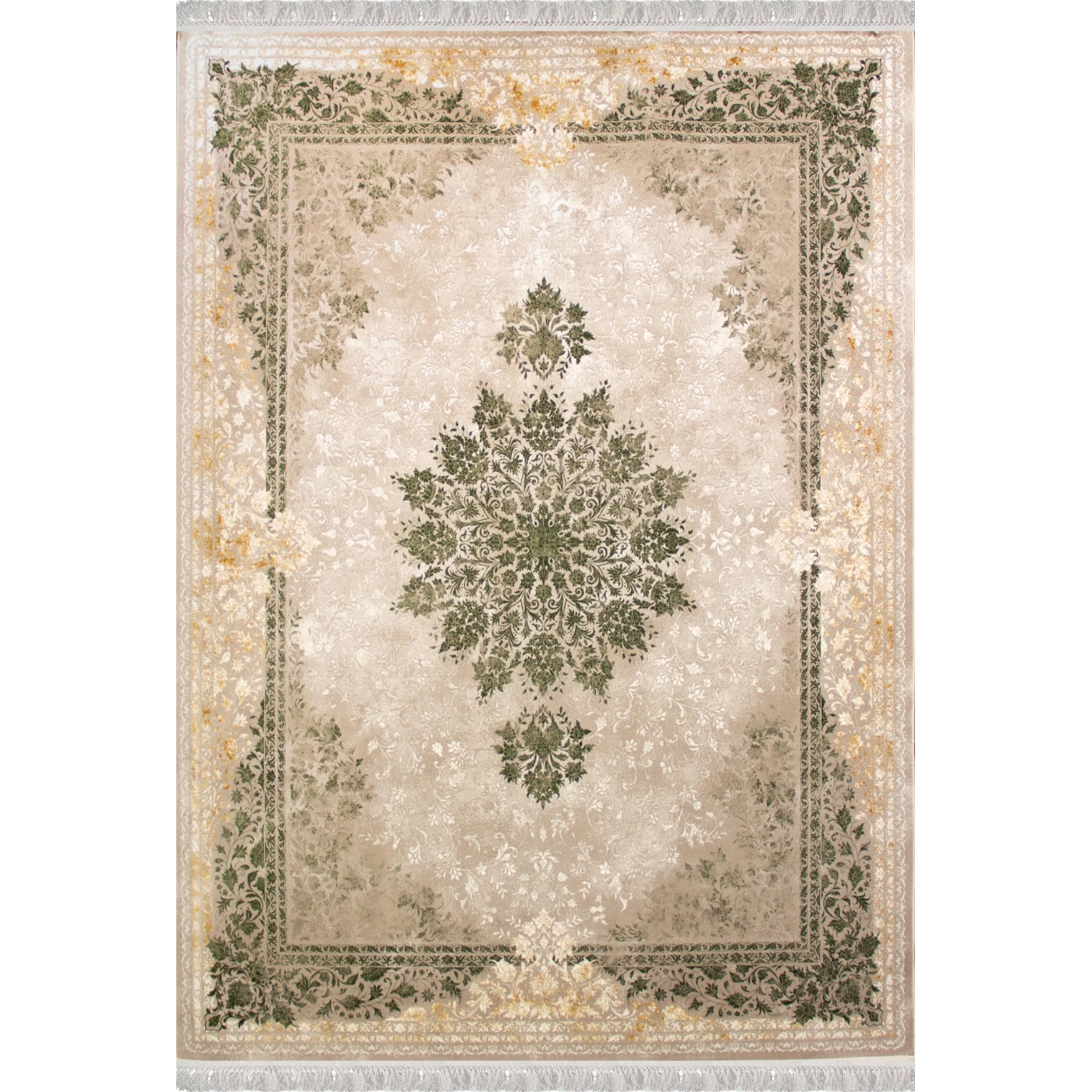 فرش ماشینی 700 شانه تراکم 2550 طرح 2122 سبز ترمه ای