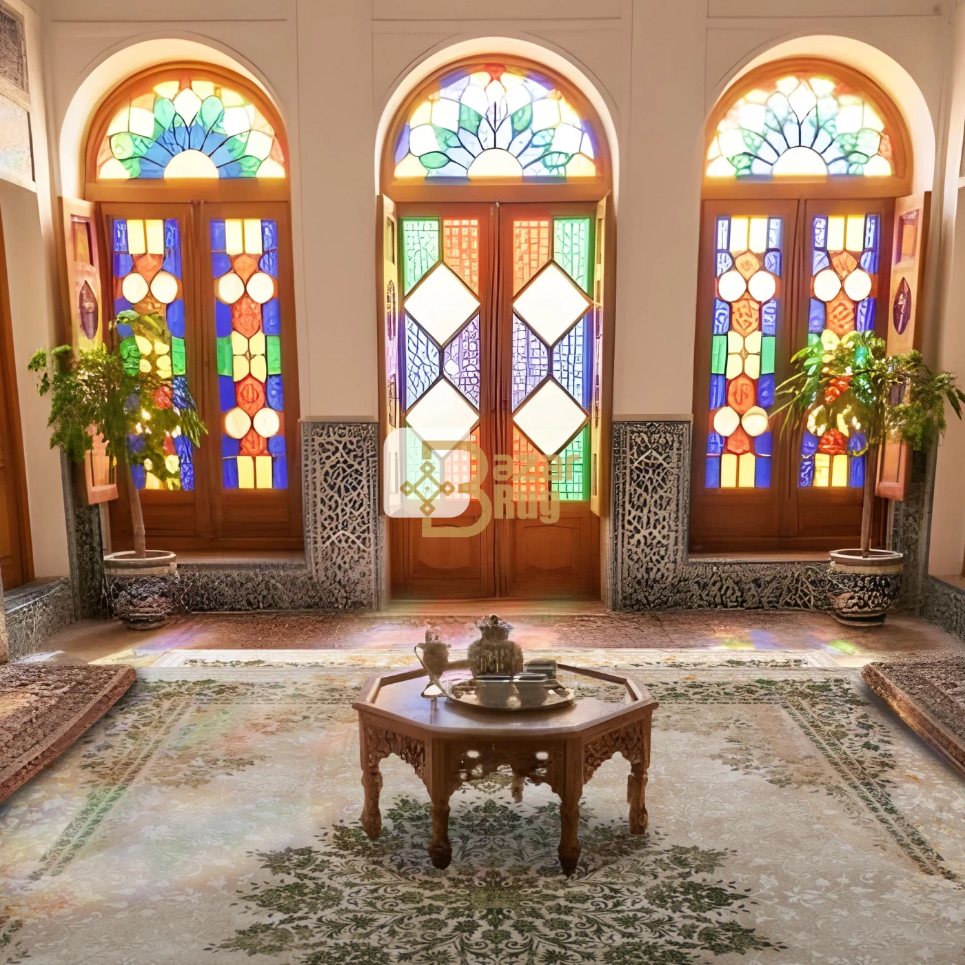 فرش ماشینی 700 شانه تراکم 2550 طرح 2122 سبز ترمه ای