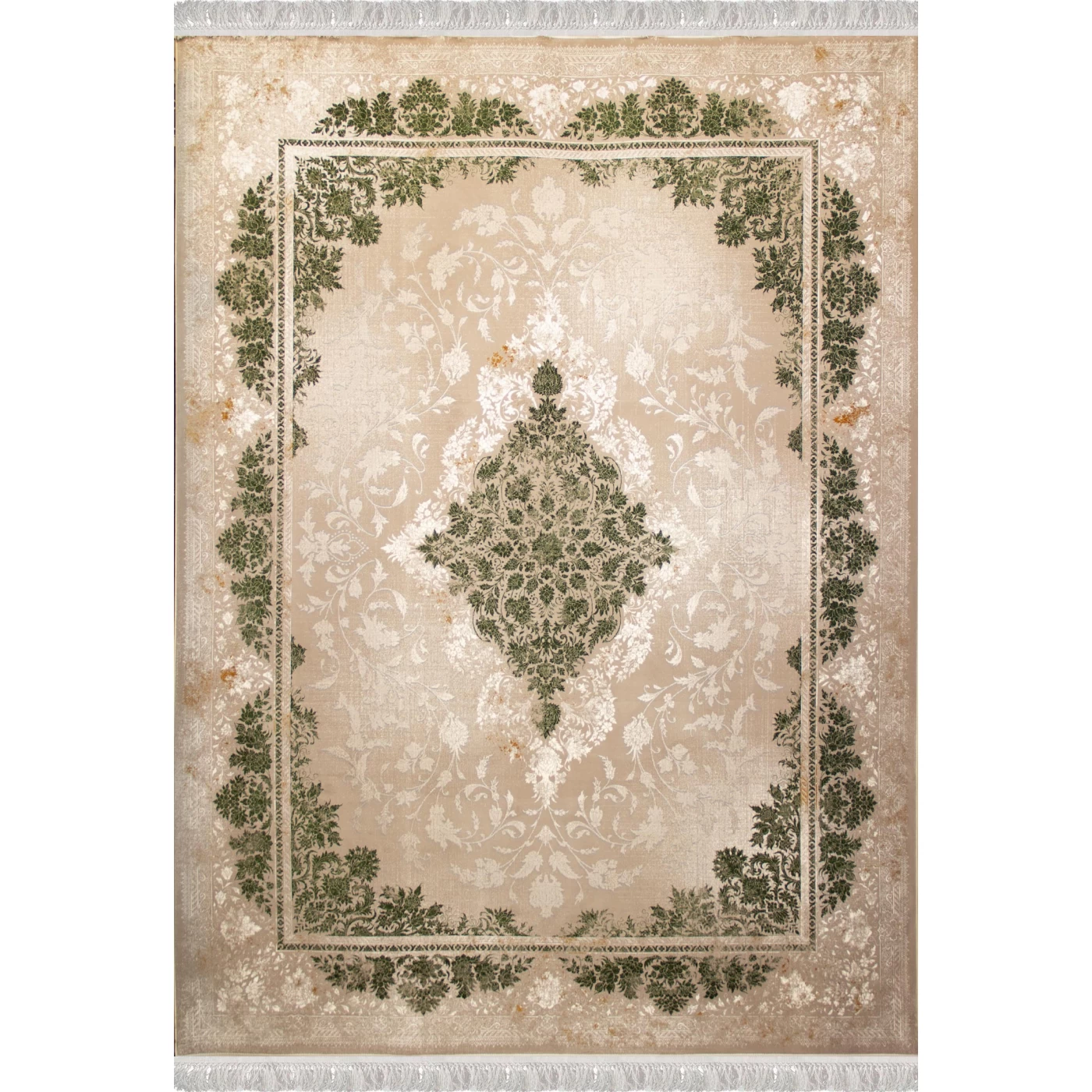 فرش ماشینی 700 شانه تراکم 2550 طرح 2124  سبز ترمه ای