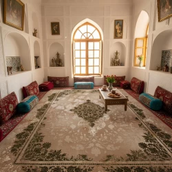 سجادة منسوجة آليًا 700 مشط كثافة 2550  تصميم 2124  أخضر بنمط ترمة - بازار راج - سجادة 700 عقدة عرضية