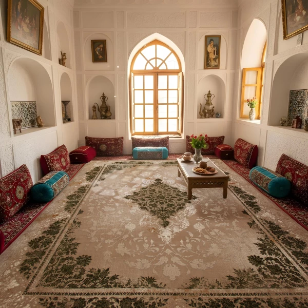 فرش ماشینی 700 شانه تراکم 2550 طرح 2124  سبز ترمه ای