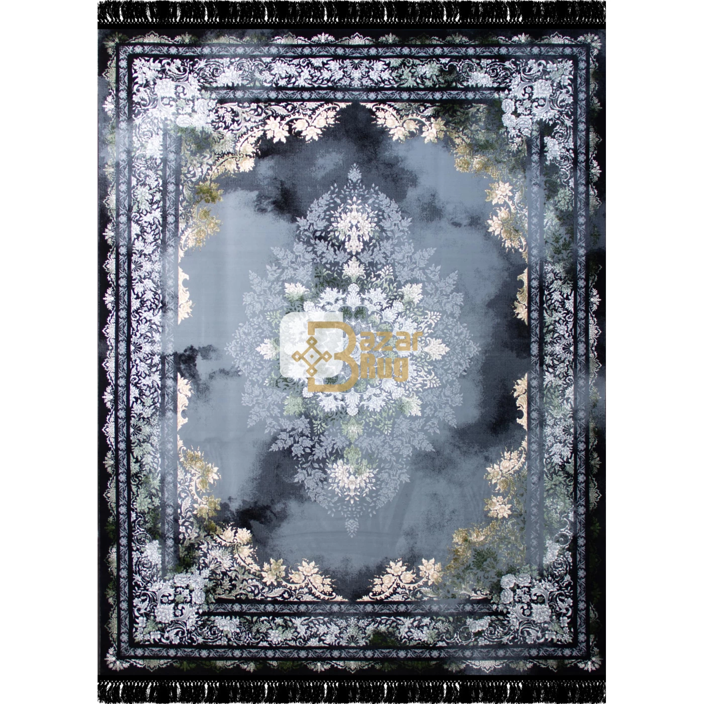 فرش ماشینی ۷۰۰ شانه تراکم ۲۵۵۰ طرح ۳۰۹  سبز سرمه‌ ای