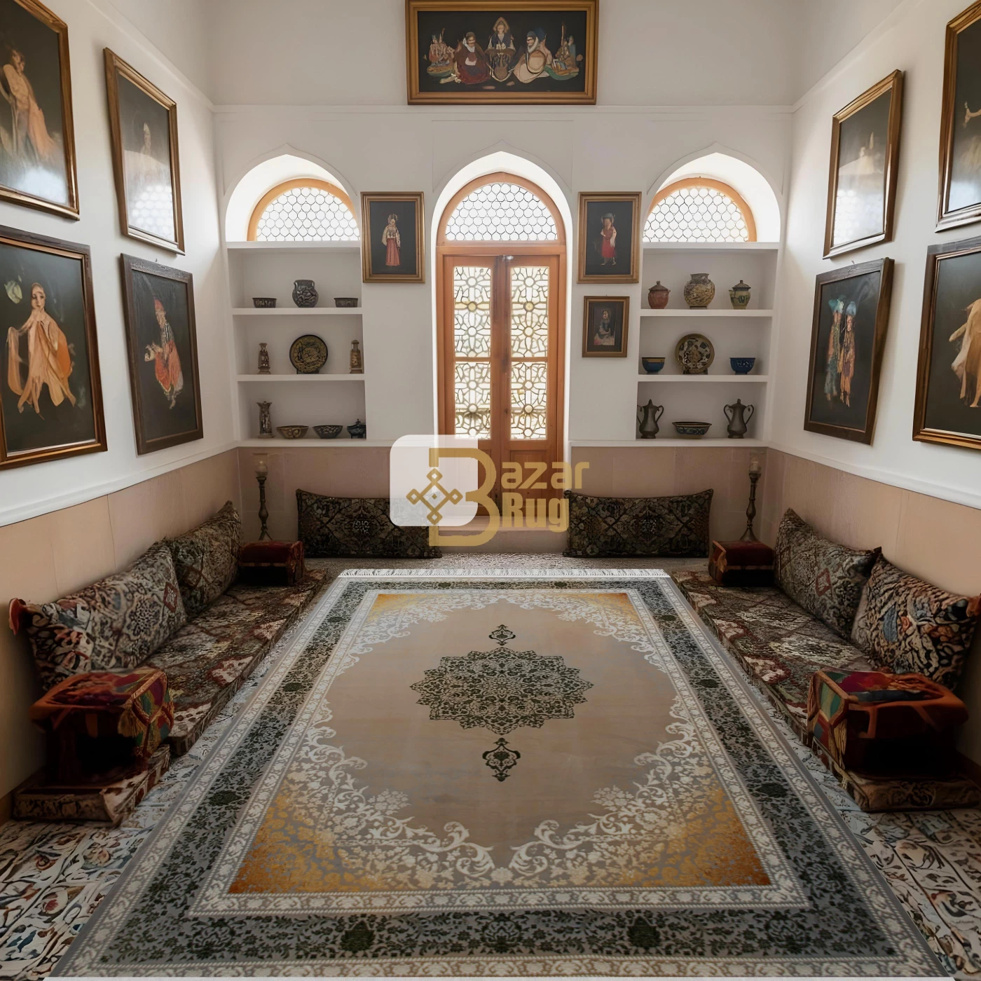 فرش ماشینی 700 شانه تراکم 2550 طرح 311 سبز ترمه ای