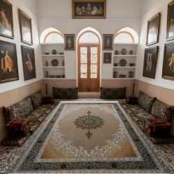 Machine made carpet 700 reeds 2550 density design 311 green navy color - Bazar Rug - 700 Reeds Machine Made Carpet