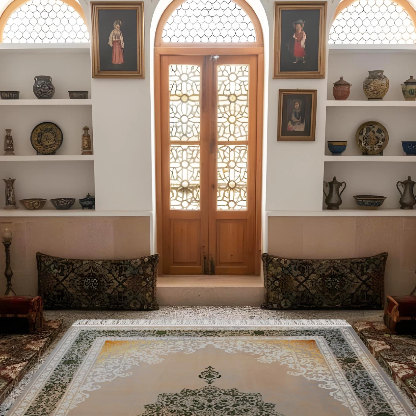 فرش ماشینی 700 شانه تراکم 2550 طرح 311 سبز ترمه ای