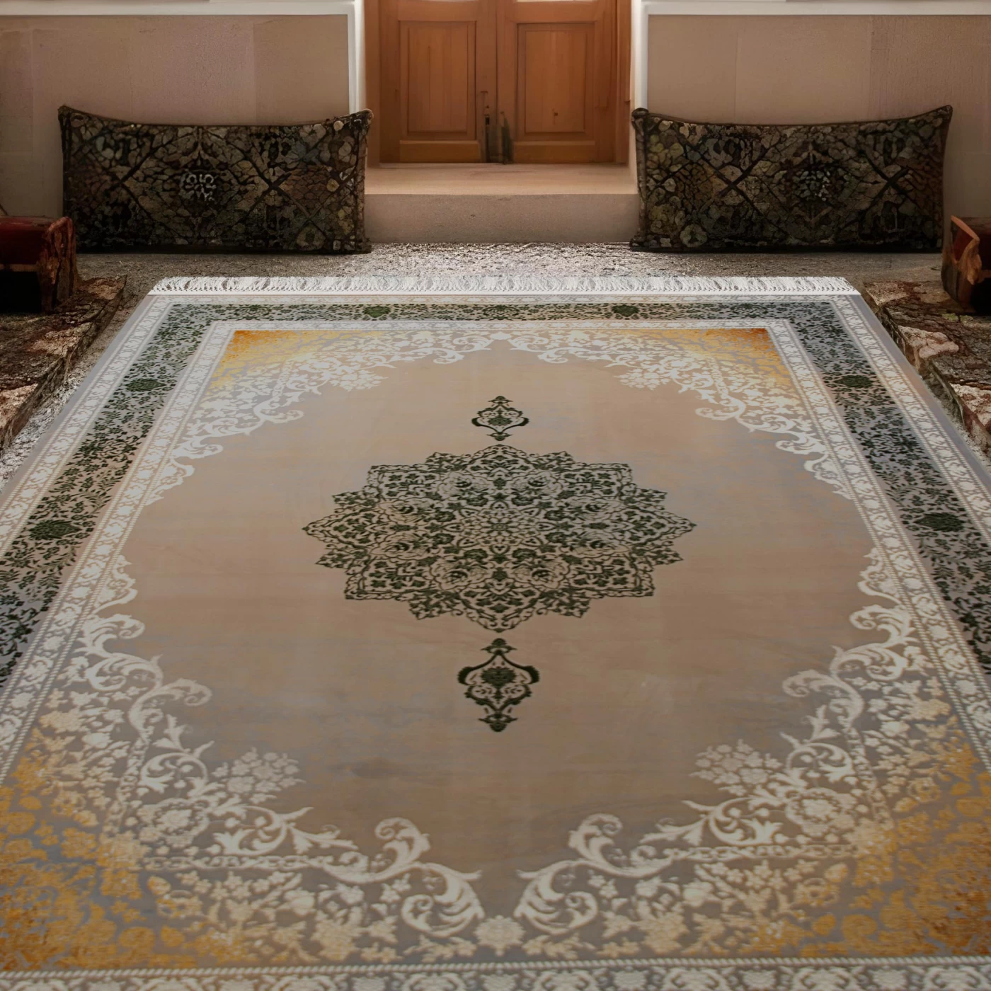 فرش ماشینی 700 شانه تراکم 2550 طرح 311 سبز ترمه ای