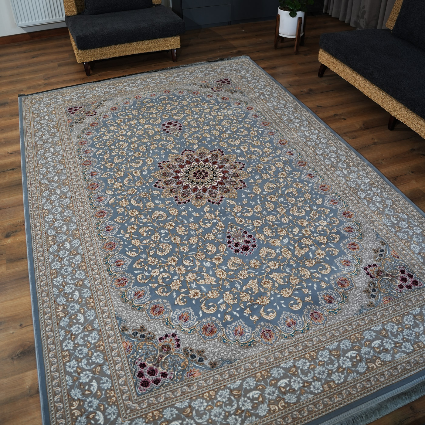 فرش ماشینی 700 شانه تراکم 2550 طرح آماندا دودی