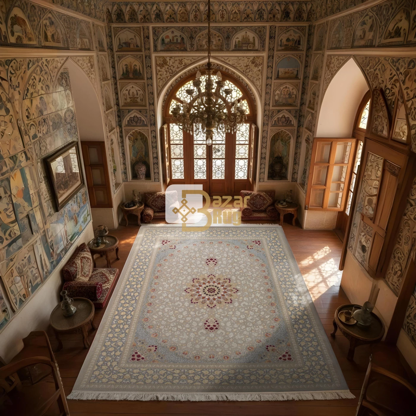 فرش ماشینی ۷۰۰ شانه تراکم ۲۵۵۰ طرح آماندا ترمه ای