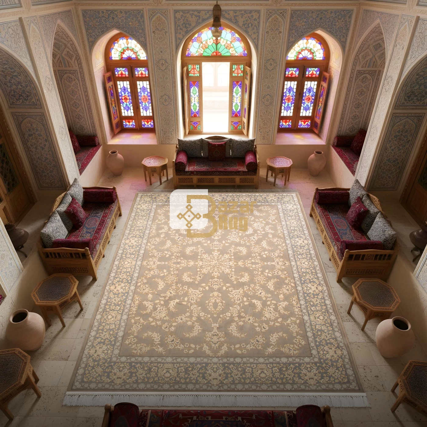 فرش ماشینی ۷۰۰ شانه تراکم ۲۵۵۰ طرح آنا  ترمه ای