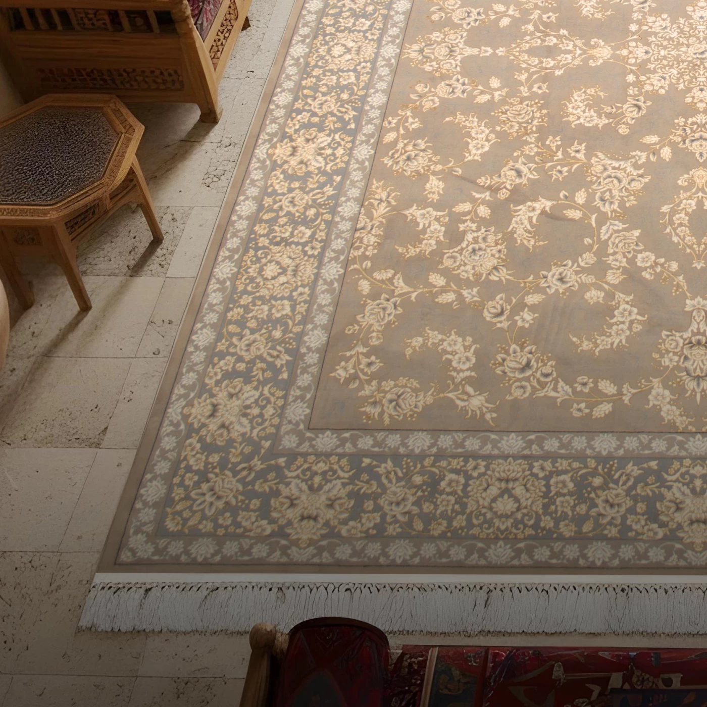 فرش ماشینی ۷۰۰ شانه تراکم ۲۵۵۰ طرح آنا  ترمه ای