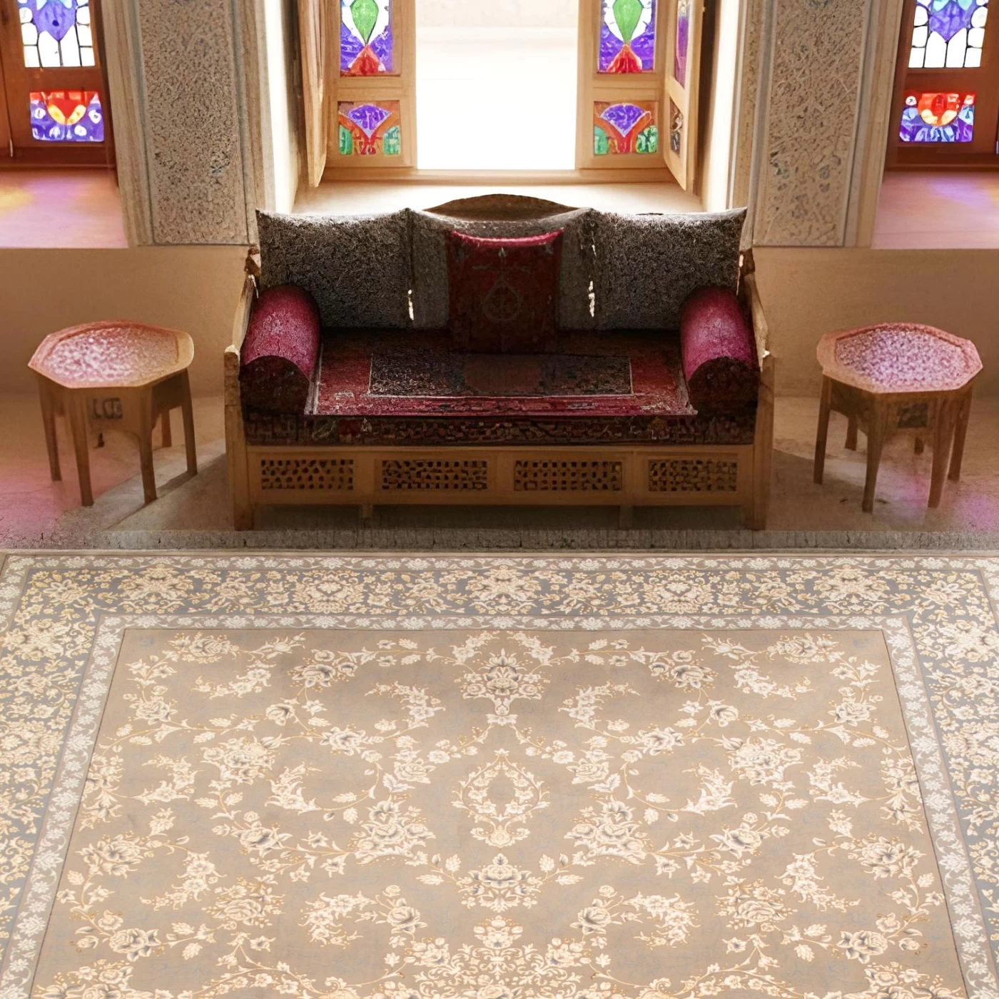 فرش ماشینی ۷۰۰ شانه تراکم ۲۵۵۰ طرح آنا  ترمه ای