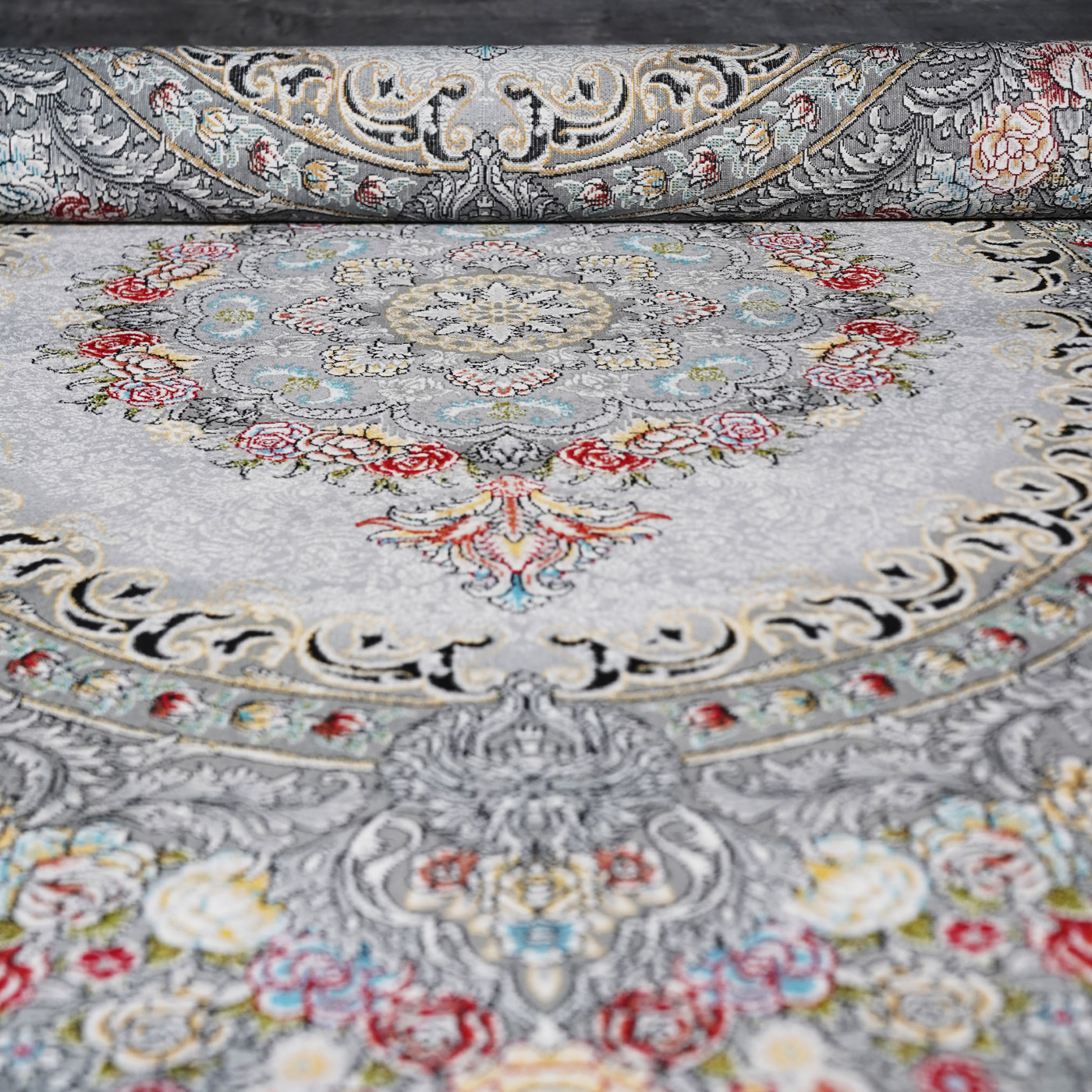 فرش ماشینی 700 شانه تراکم 2550 طرح ارمغان نقره ای