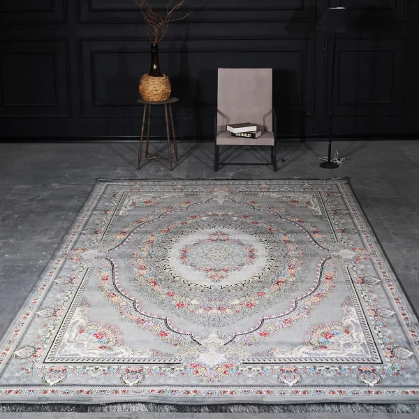 فرش ماشینی 700 شانه تراکم 2550 طرح ارمغان نقره ای