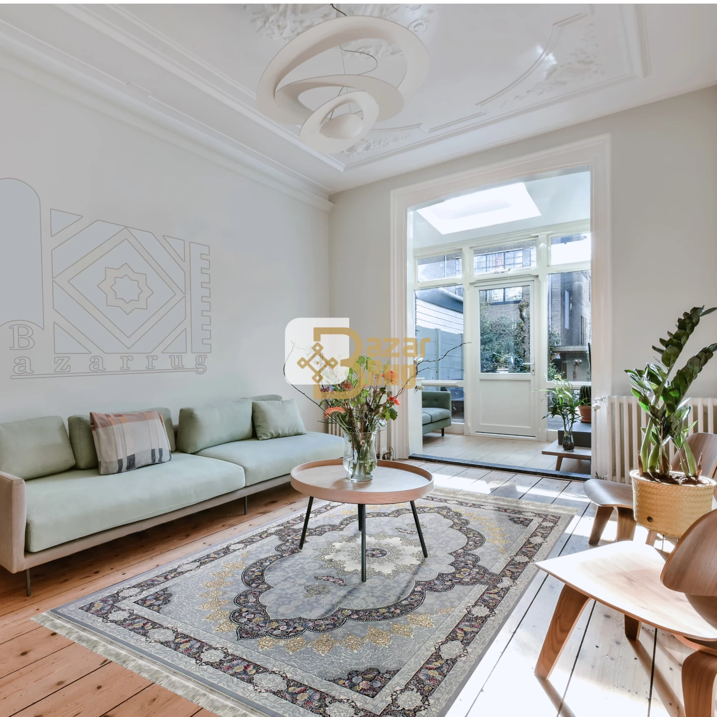 فرش ماشینی ۷۰۰ شانه تراکم ۲۵۵۰ طرح اروانا نقره ای