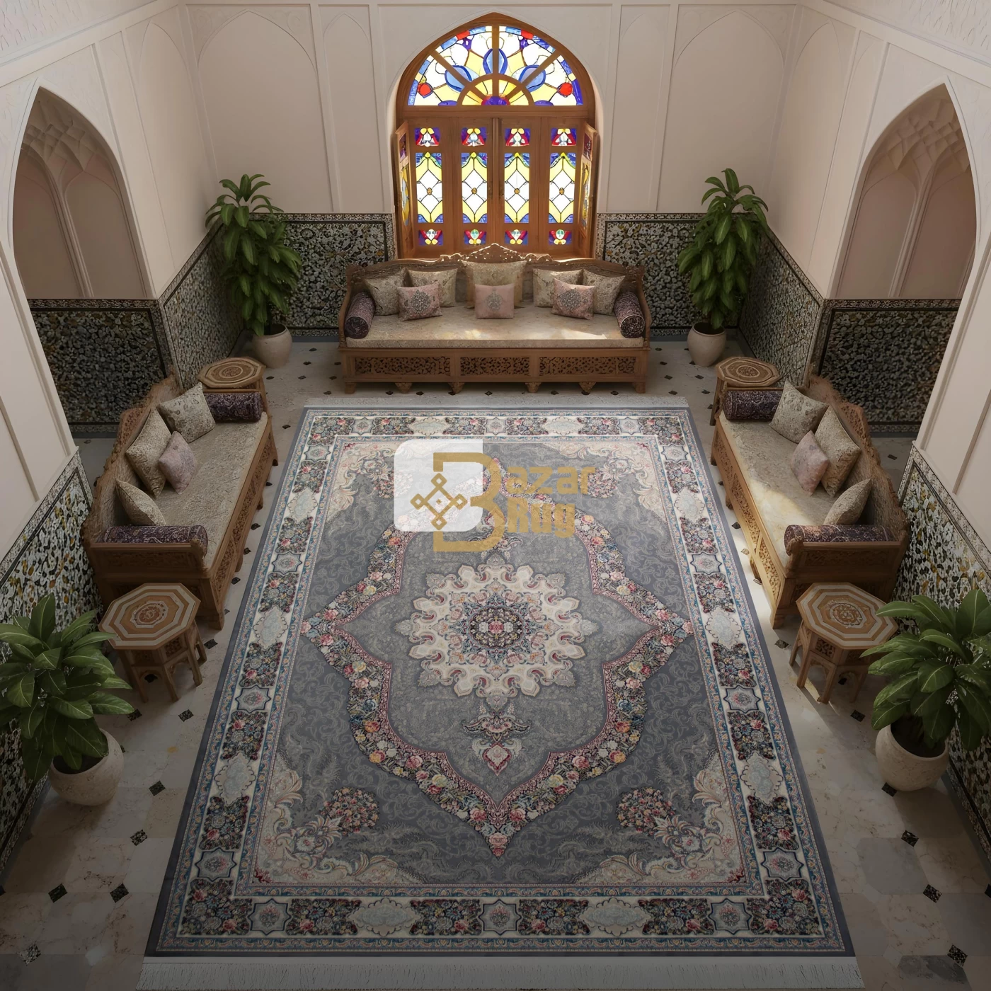 فرش ماشینی 700 شانه تراکم 2550 طرح آروانا دودی