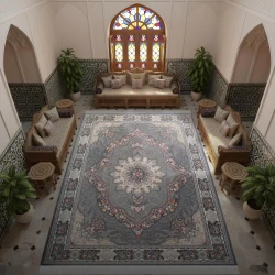 فرش ماشینی 700 شانه تراکم 2550 طرح آروانا دودی - بازارفرش - فرش 700 شانه