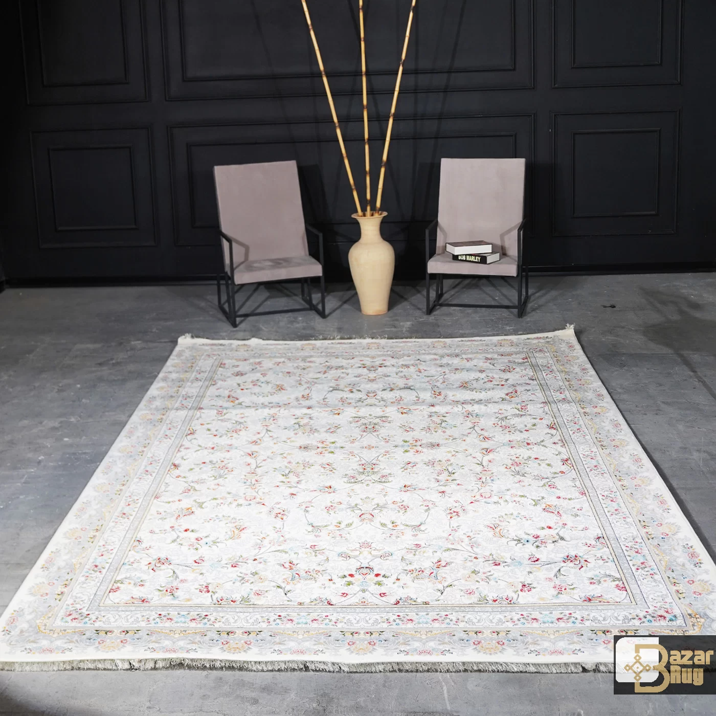 فرش ماشینی 700 شانه تراکم 2550 طرح آتیلا کرم