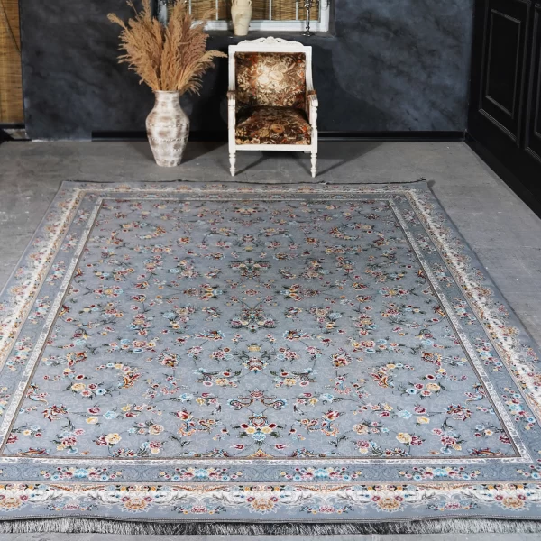 فرش ماشینی 700 شانه تراکم 2550 طرح آتیلا نقره ای