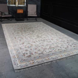 فرش ماشینی 700 شانه تراکم 2550 طرح آتیلا سیلور - بازارفرش - فرش 700 شانه