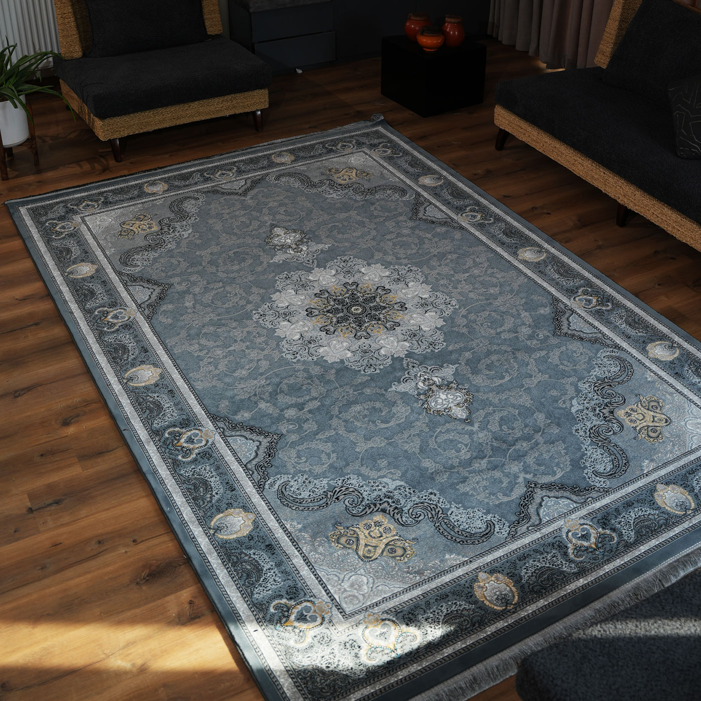 فرش ماشینی 700 شانه تراکم 2550 طرح آیدا دودی