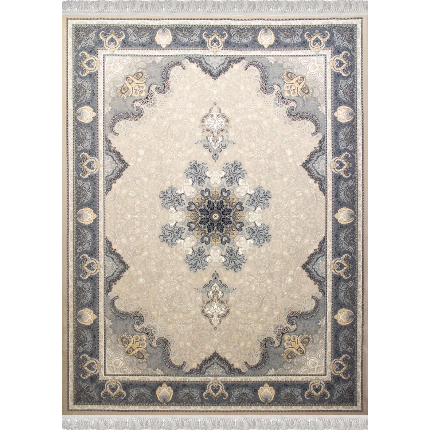 فرش ماشینی ۷۰۰ شانه تراکم ۲۵۵۰ طرح آیدا نقره‌ ای