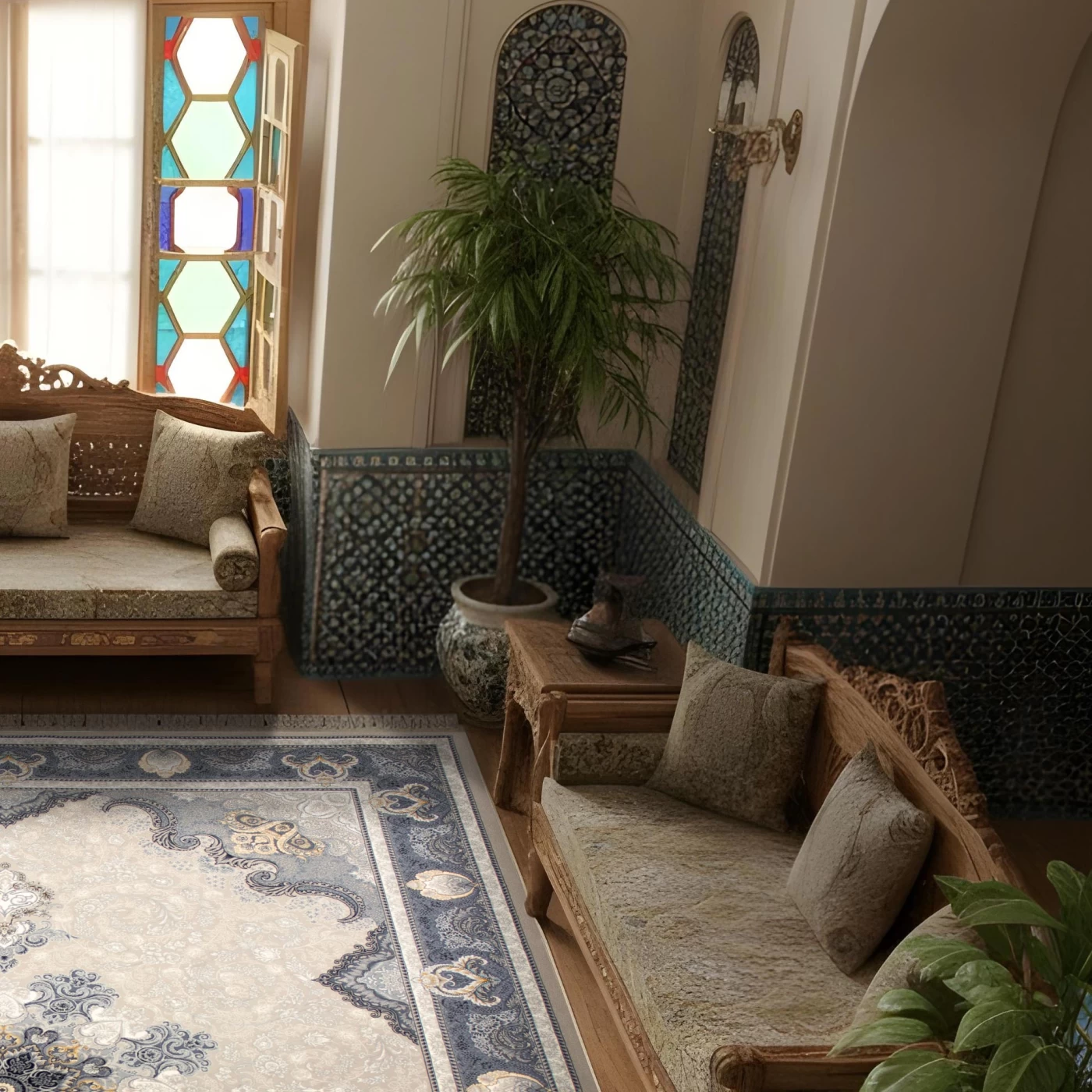 فرش ماشینی ۷۰۰ شانه تراکم ۲۵۵۰ طرح آیدا نقره‌ ای