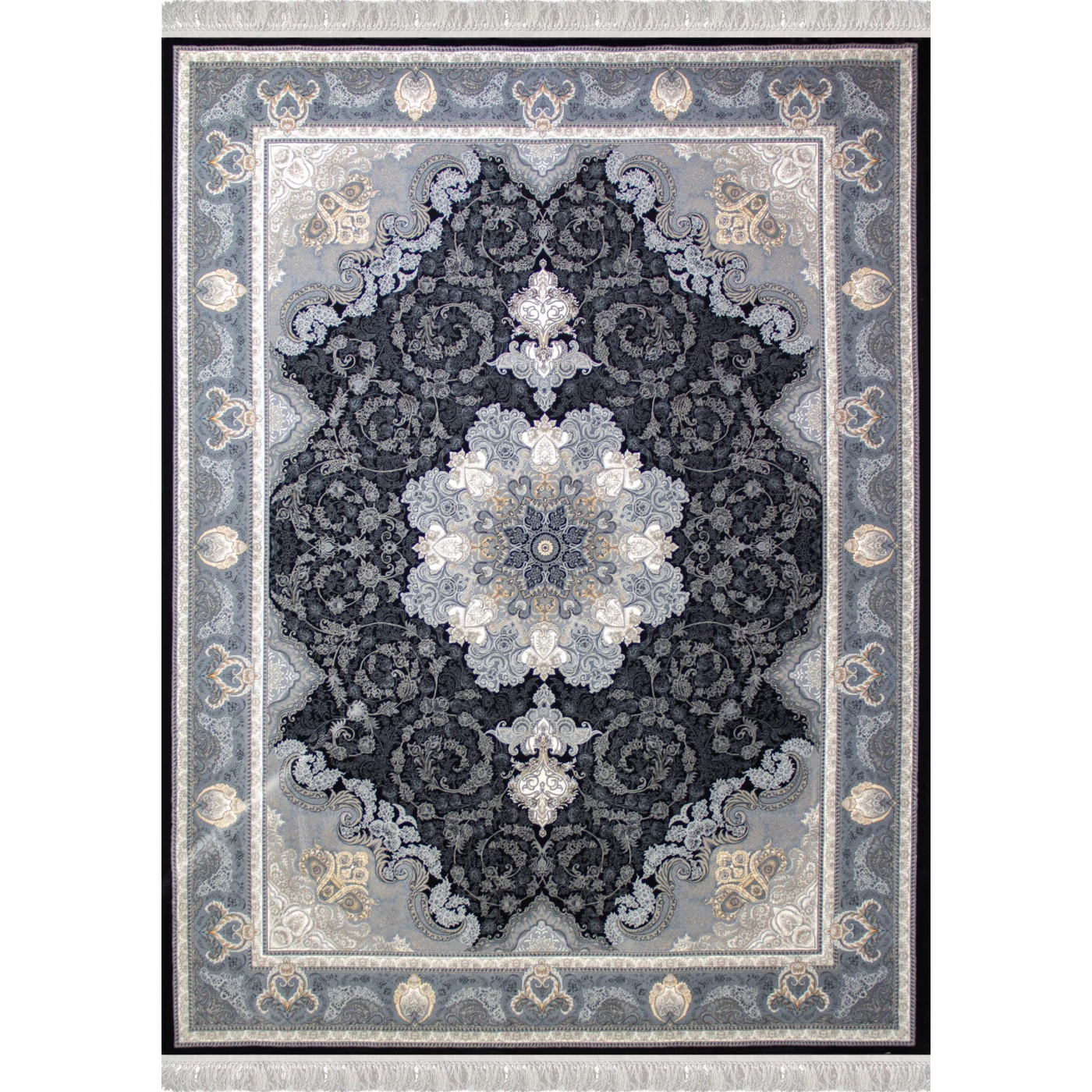 فرش ماشینی 700 شانه تراکم 2550 طرح آیدا سرمه ای