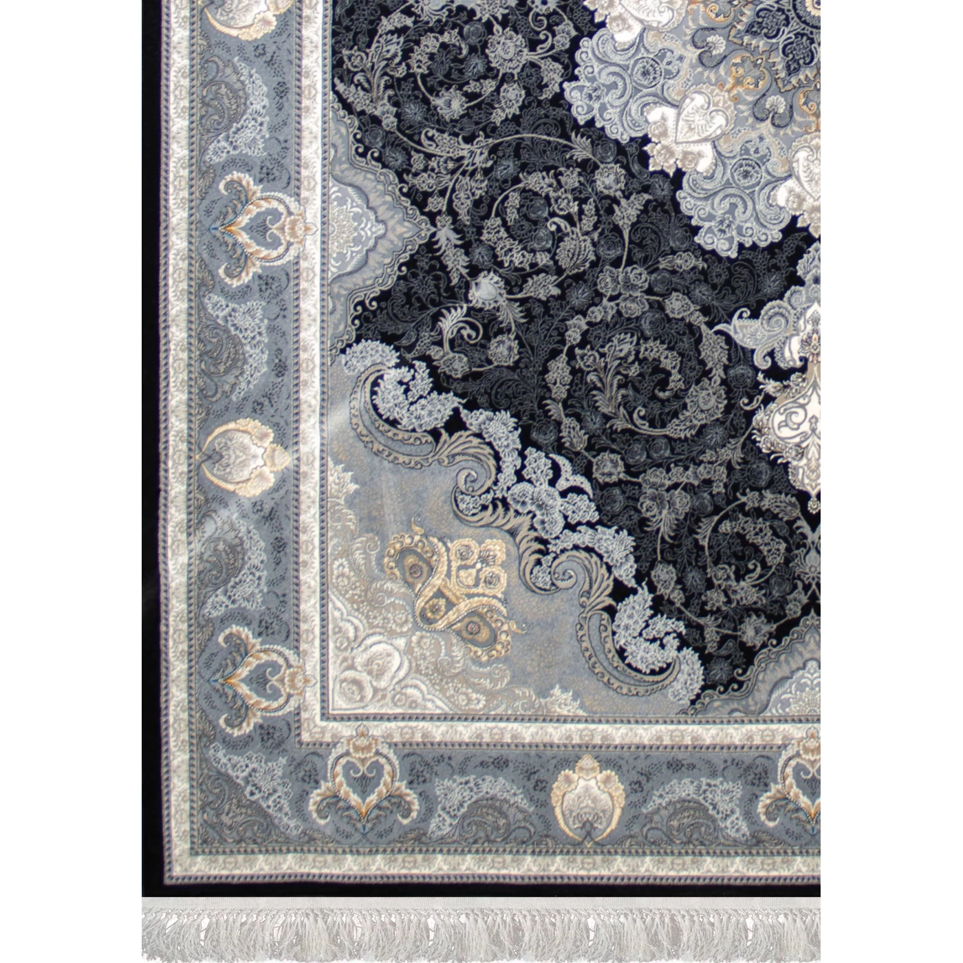 فرش ماشینی 700 شانه تراکم 2550 طرح آیدا سرمه ای