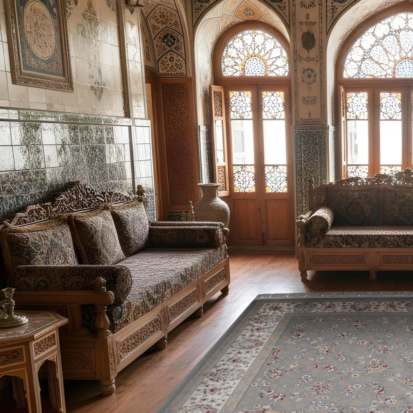 	فرش ماشینی ۷۰۰ شانه تراکم ۲۵۵۰ طرح آیناز ترمه ای