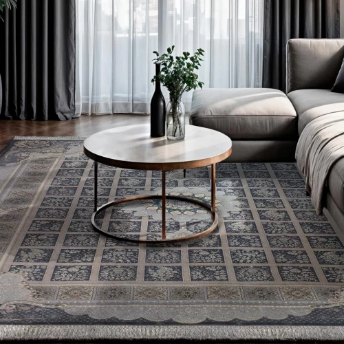 فرش ماشینی 700 شانه تراکم 2550 طرح آیسان دودی