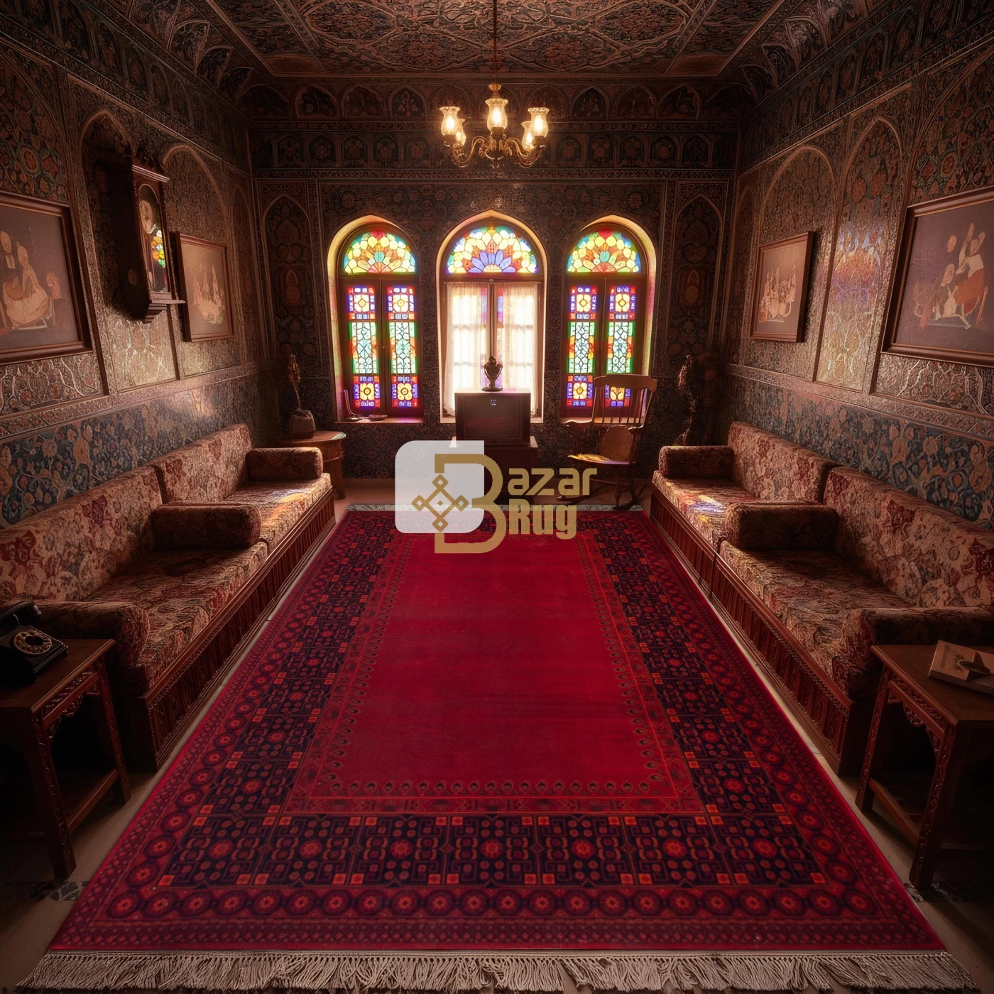 فرش ماشینی ۷۰۰ شانه تراکم ۲۱۰۰ طرح بلوچ دیبا لاکی