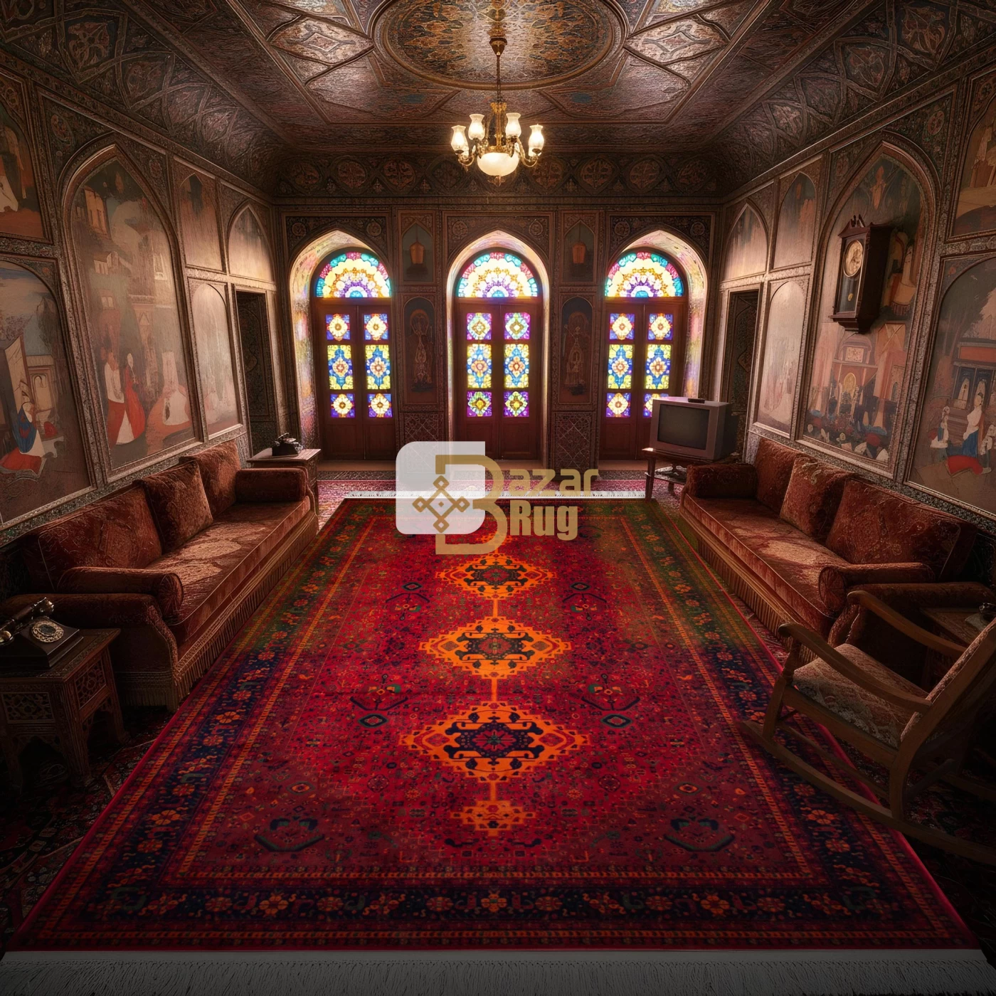 فرش ماشینی ۷۰۰ شانه تراکم ۲۱۰۰ طرح بلوچ دلارز لاکی