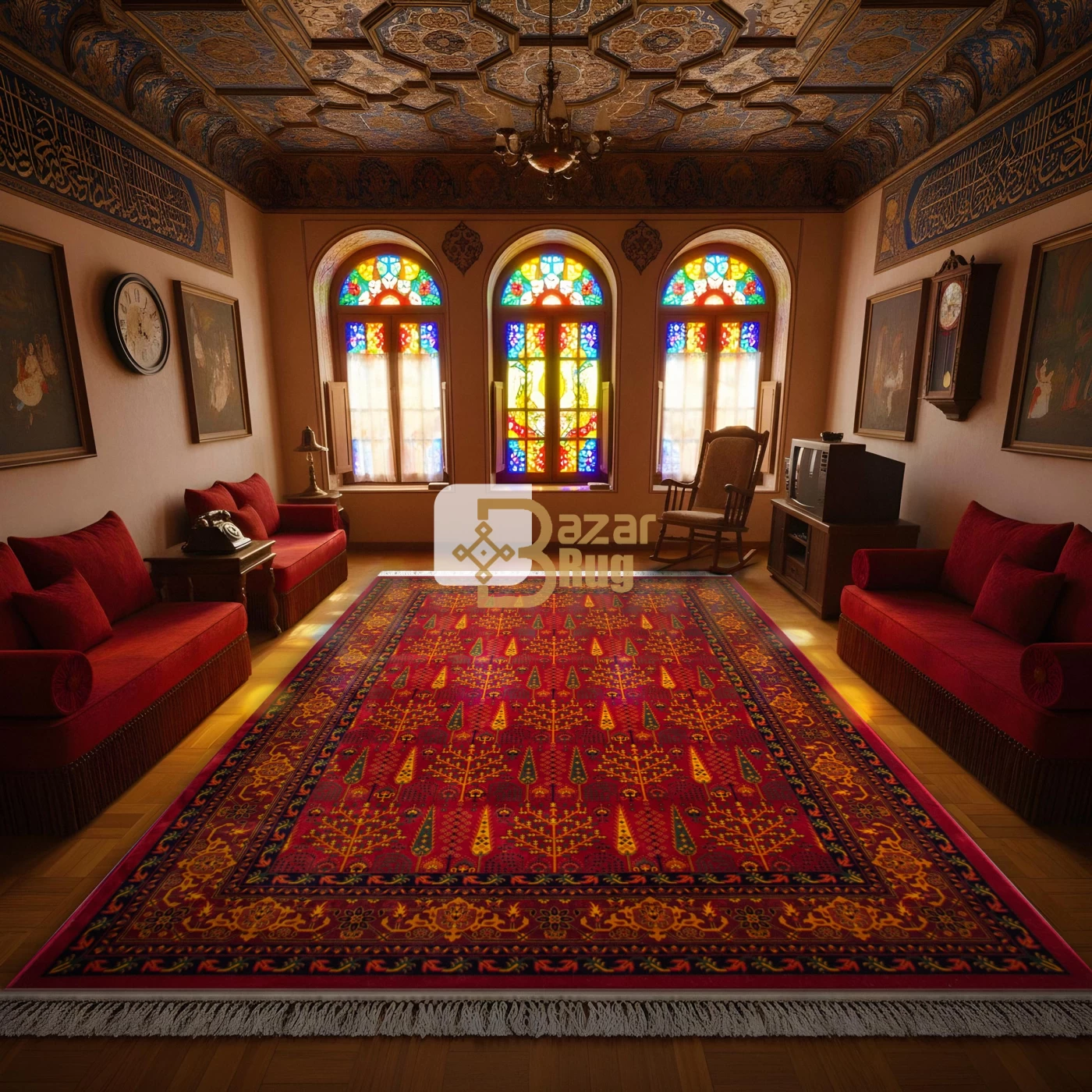 فرش ماشینی ۷۰۰ شانه تراکم ۲۱۰۰ طرح بلوچ مهتا لاکی