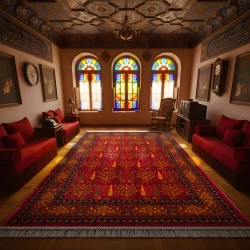 فرش ماشینی ۷۰۰ شانه تراکم ۲۱۰۰ طرح بلوچ مهتا لاکی - بازارفرش - فرش 700 شانه