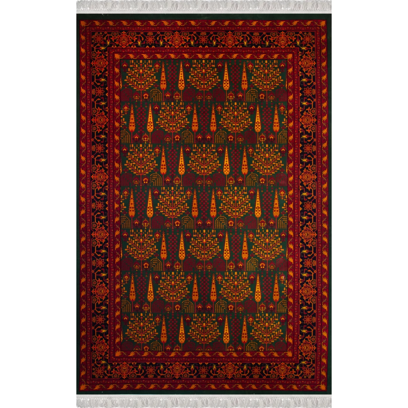 فرش ماشینی ۷۰۰ شانه تراکم ۲۱۰۰ طرح بلوچ مهتا سبز