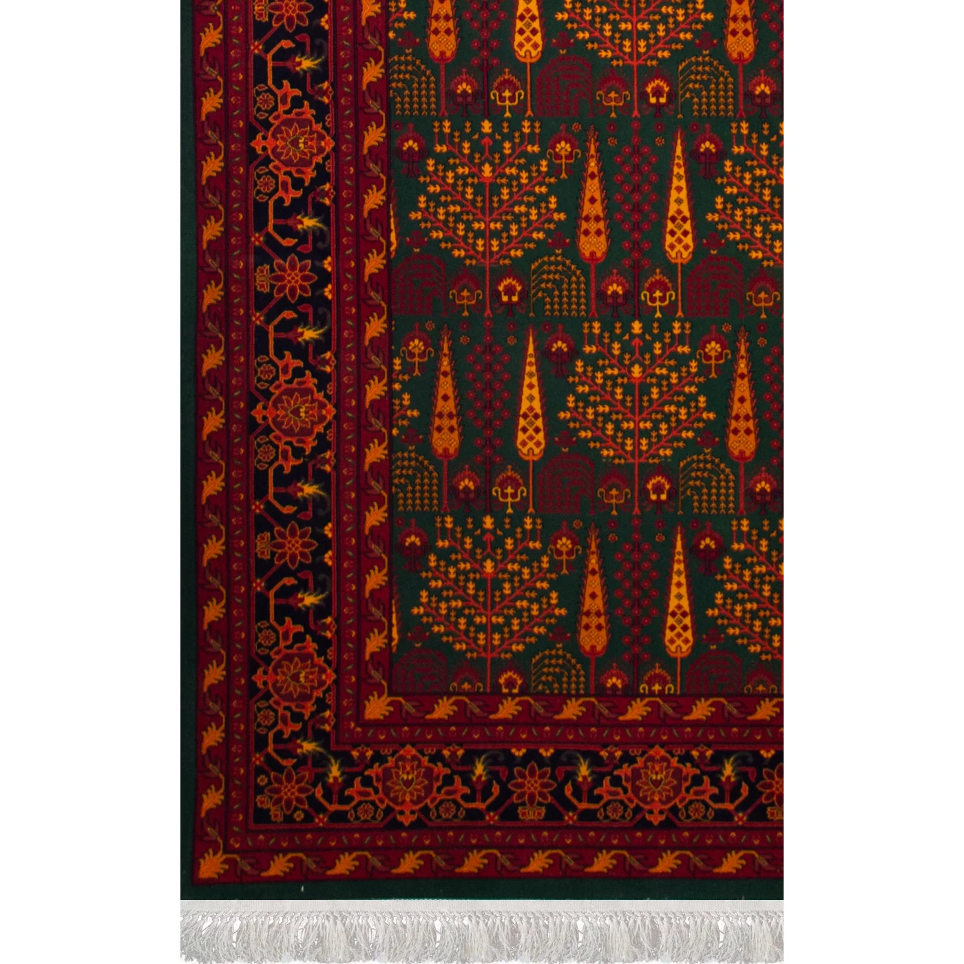 فرش ماشینی ۷۰۰ شانه تراکم ۲۱۰۰ طرح بلوچ مهتا سبز